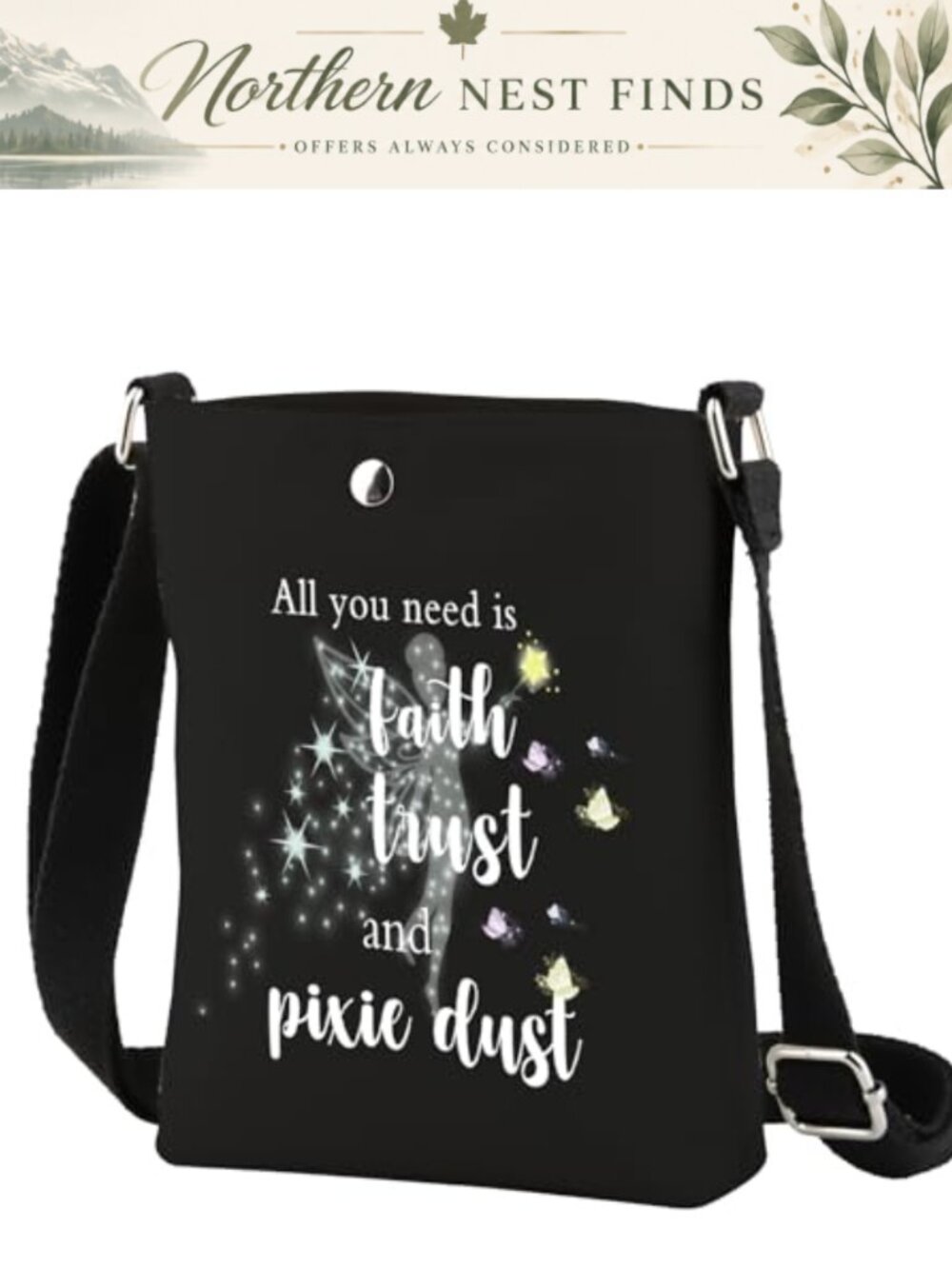 Fairy Pixie Crossbody Bag Polyester Waterproof Adjustable Strap Small Purse